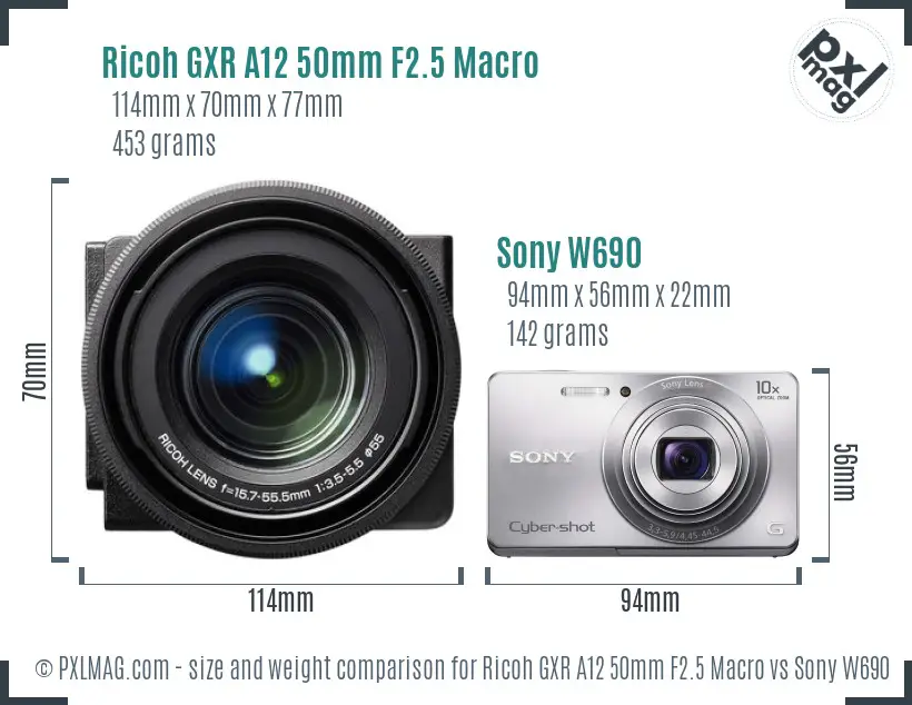 Ricoh GXR A12 50mm F2.5 Macro vs Sony W690 size comparison