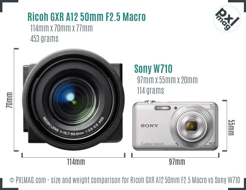 Ricoh GXR A12 50mm F2.5 Macro vs Sony W710 size comparison