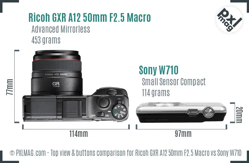 Ricoh GXR A12 50mm F2.5 Macro vs Sony W710 top view buttons comparison