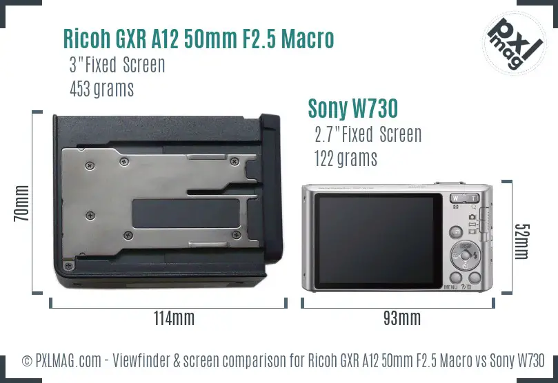 Ricoh GXR A12 50mm F2.5 Macro vs Sony W730 Screen and Viewfinder comparison