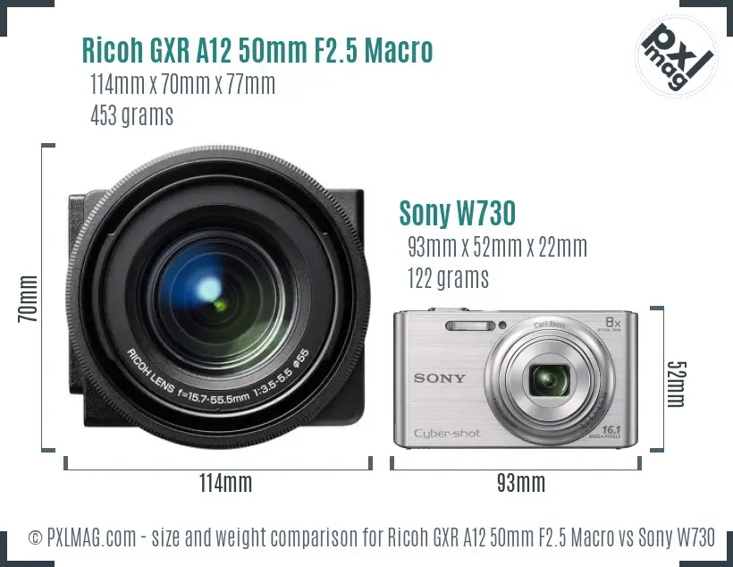 Ricoh GXR A12 50mm F2.5 Macro vs Sony W730 size comparison