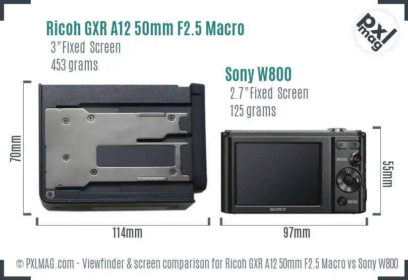 Ricoh GXR A12 50mm F2.5 Macro vs Sony W800 Screen and Viewfinder comparison