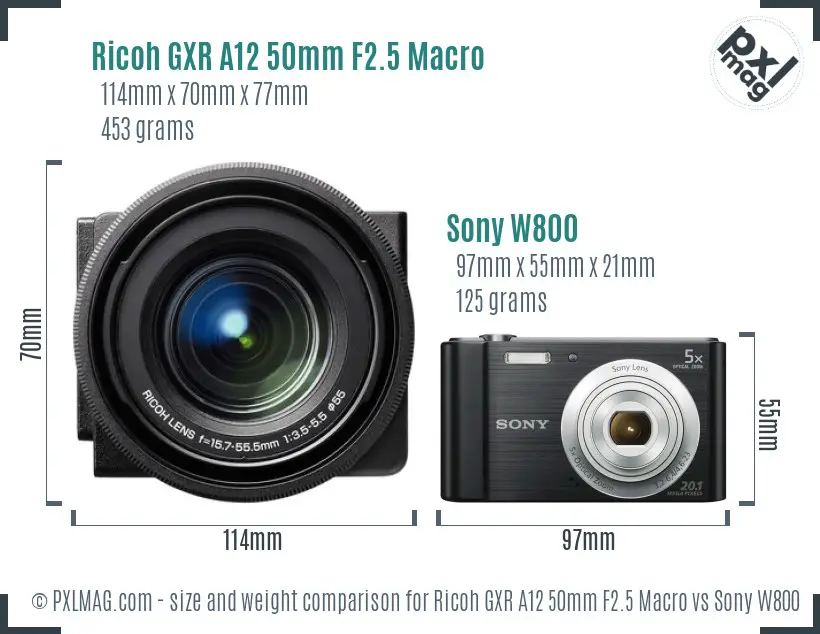 Ricoh GXR A12 50mm F2.5 Macro vs Sony W800 size comparison