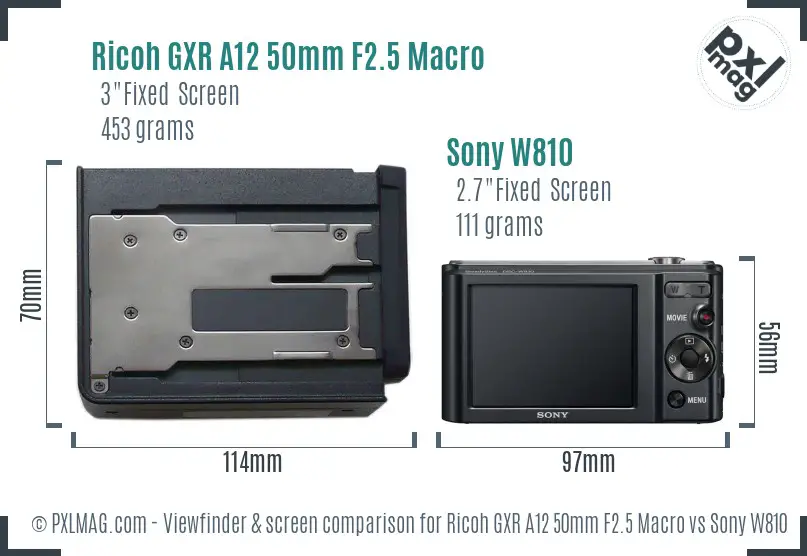 Ricoh GXR A12 50mm F2.5 Macro vs Sony W810 Screen and Viewfinder comparison