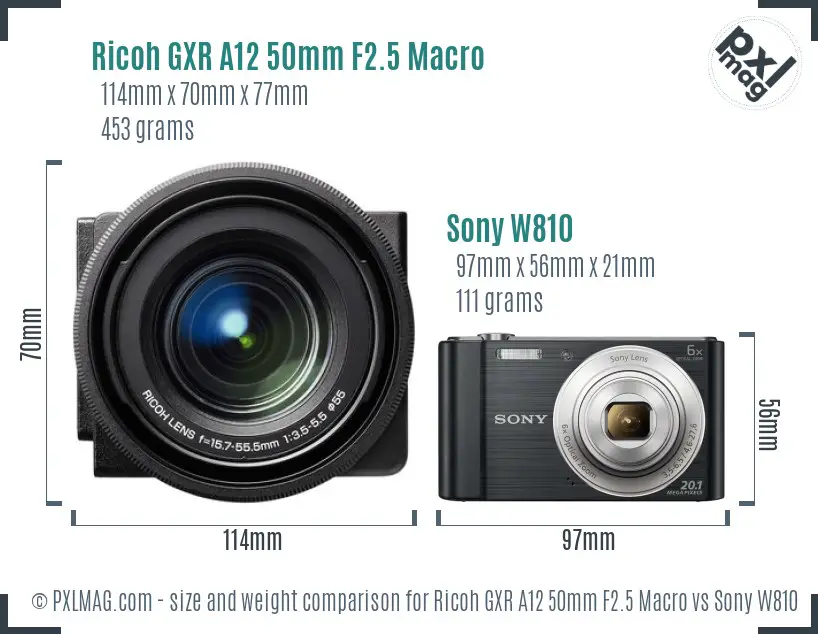 Ricoh GXR A12 50mm F2.5 Macro vs Sony W810 size comparison