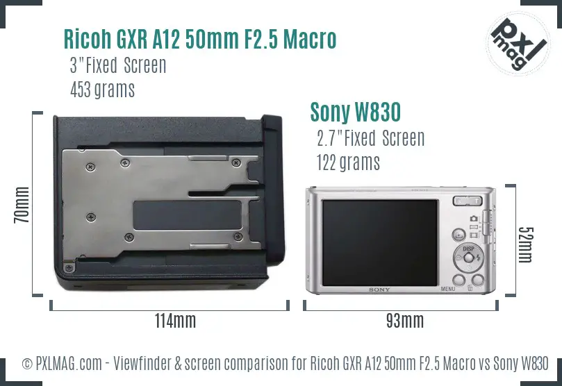 Ricoh GXR A12 50mm F2.5 Macro vs Sony W830 Screen and Viewfinder comparison