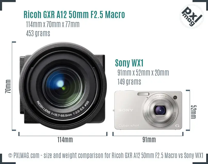 Ricoh GXR A12 50mm F2.5 Macro vs Sony WX1 size comparison