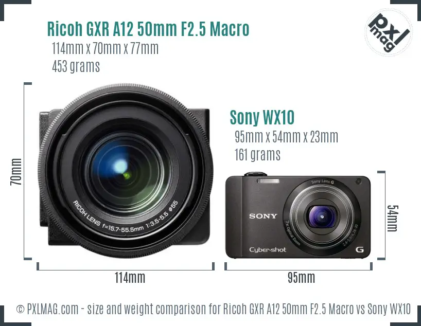 Ricoh GXR A12 50mm F2.5 Macro vs Sony WX10 size comparison