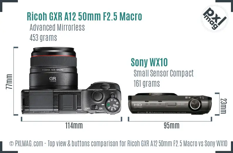 Ricoh GXR A12 50mm F2.5 Macro vs Sony WX10 top view buttons comparison