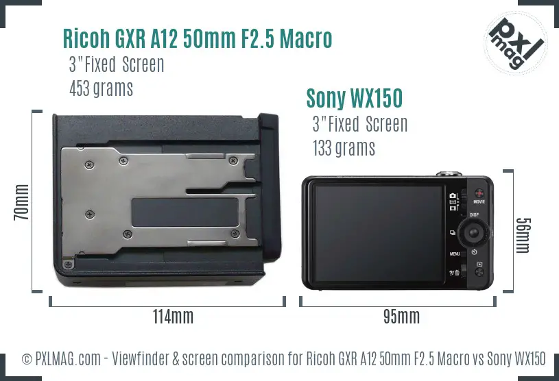 Ricoh GXR A12 50mm F2.5 Macro vs Sony WX150 Screen and Viewfinder comparison