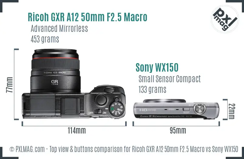 Ricoh GXR A12 50mm F2.5 Macro vs Sony WX150 top view buttons comparison