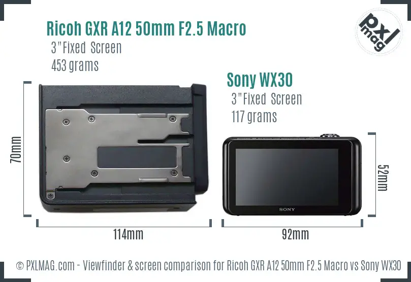 Ricoh GXR A12 50mm F2.5 Macro vs Sony WX30 Screen and Viewfinder comparison