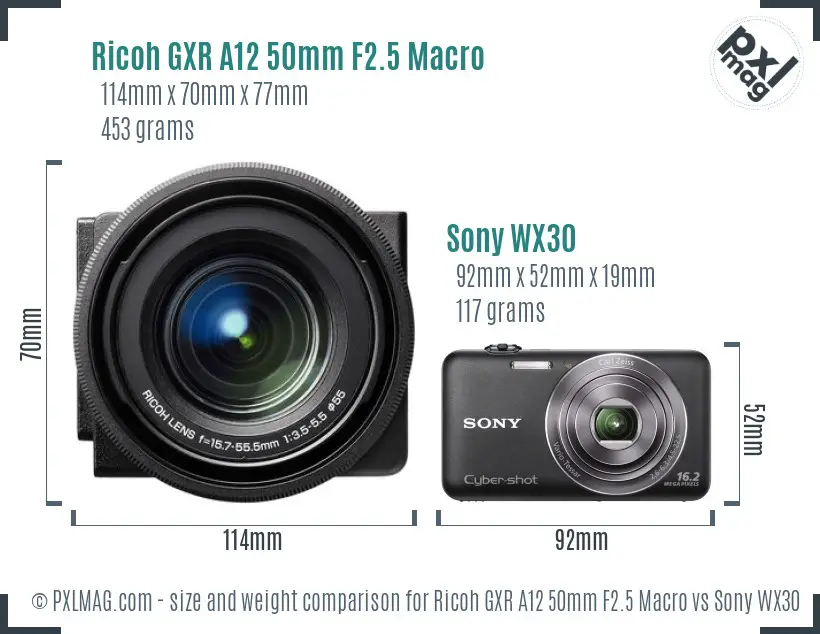 Ricoh GXR A12 50mm F2.5 Macro vs Sony WX30 size comparison