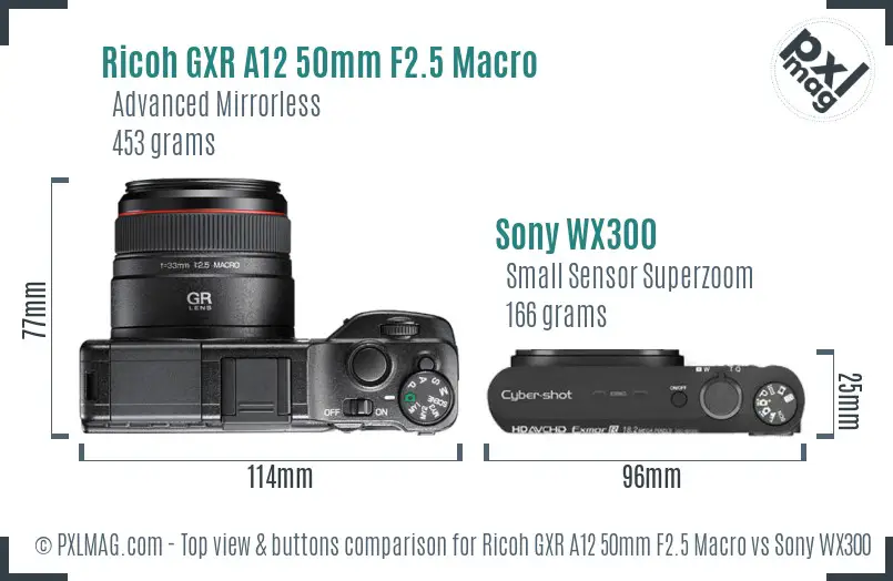 Ricoh GXR A12 50mm F2.5 Macro vs Sony WX300 top view buttons comparison