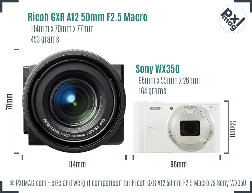 Ricoh GXR A12 50mm F2.5 Macro vs Sony WX350 size comparison