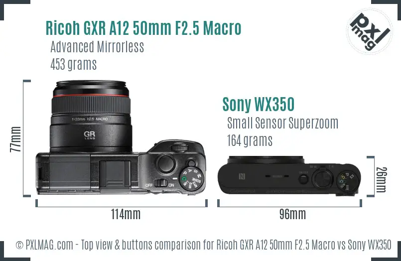 Ricoh GXR A12 50mm F2.5 Macro vs Sony WX350 top view buttons comparison