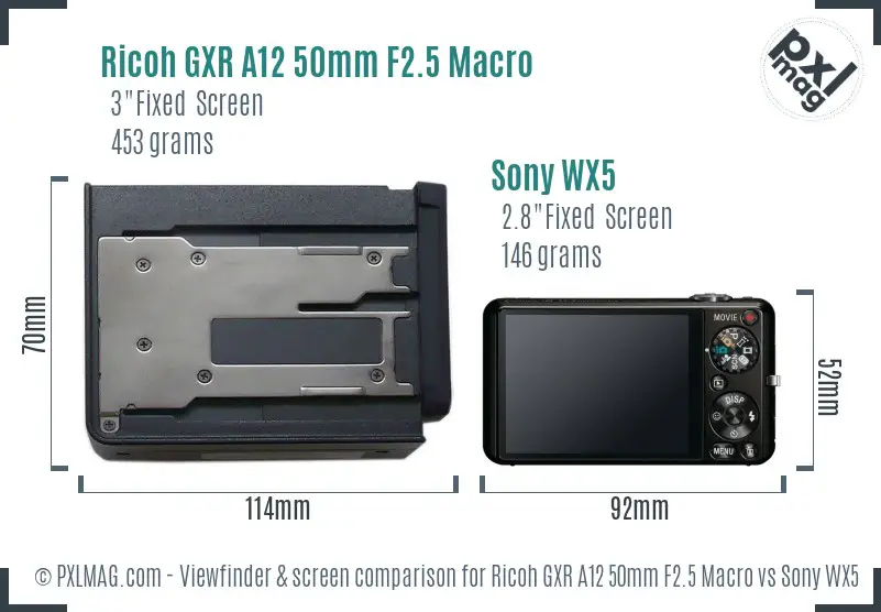 Ricoh GXR A12 50mm F2.5 Macro vs Sony WX5 Screen and Viewfinder comparison