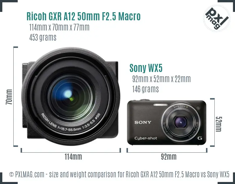 Ricoh GXR A12 50mm F2.5 Macro vs Sony WX5 size comparison