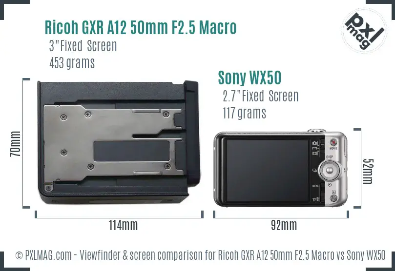 Ricoh GXR A12 50mm F2.5 Macro vs Sony WX50 Screen and Viewfinder comparison