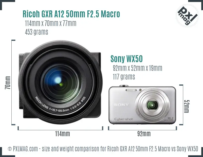 Ricoh GXR A12 50mm F2.5 Macro vs Sony WX50 size comparison