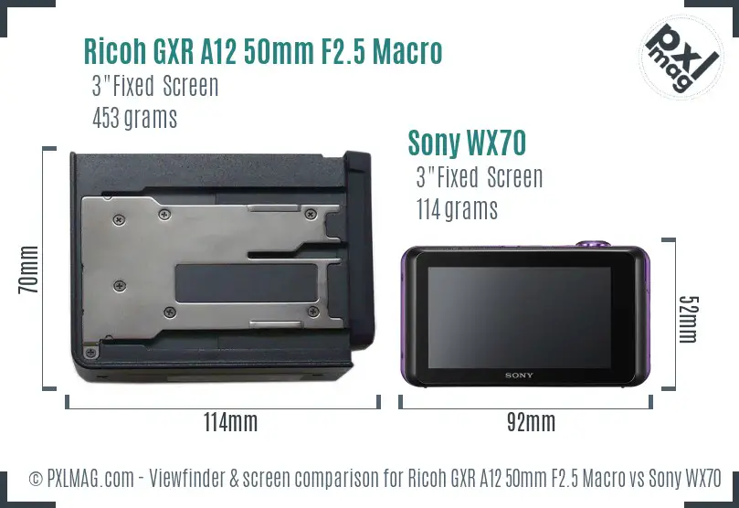 Ricoh GXR A12 50mm F2.5 Macro vs Sony WX70 Screen and Viewfinder comparison