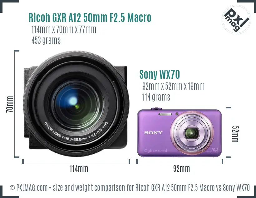 Ricoh GXR A12 50mm F2.5 Macro vs Sony WX70 size comparison