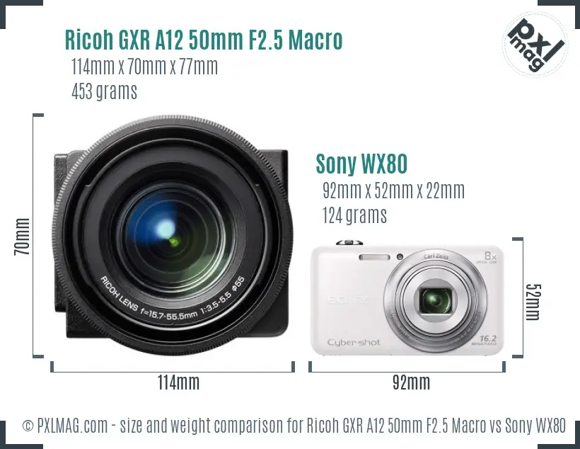 Ricoh GXR A12 50mm F2.5 Macro vs Sony WX80 size comparison