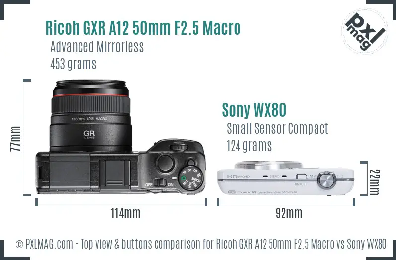 Ricoh GXR A12 50mm F2.5 Macro vs Sony WX80 top view buttons comparison