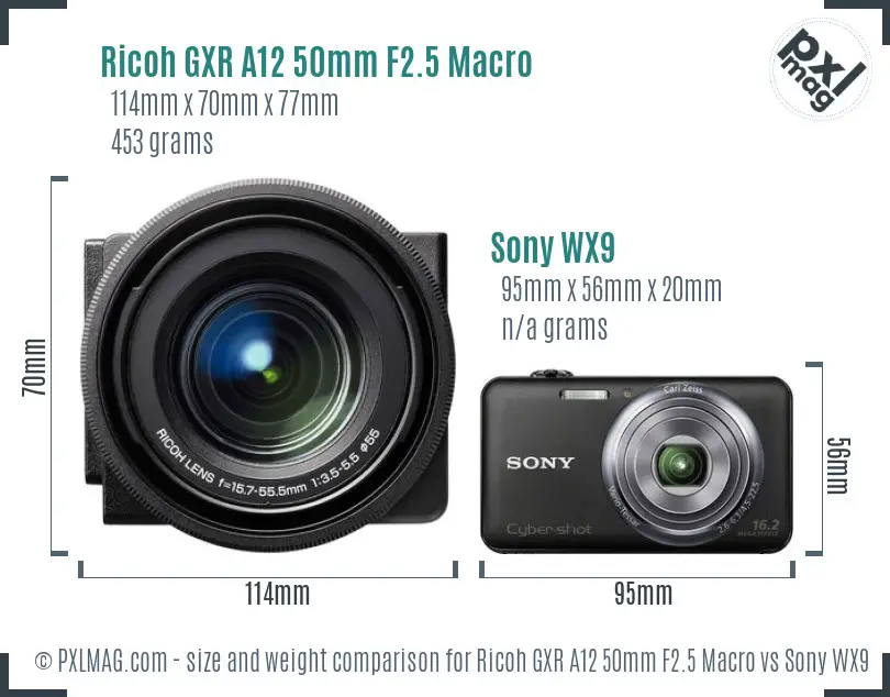 Ricoh GXR A12 50mm F2.5 Macro vs Sony WX9 size comparison