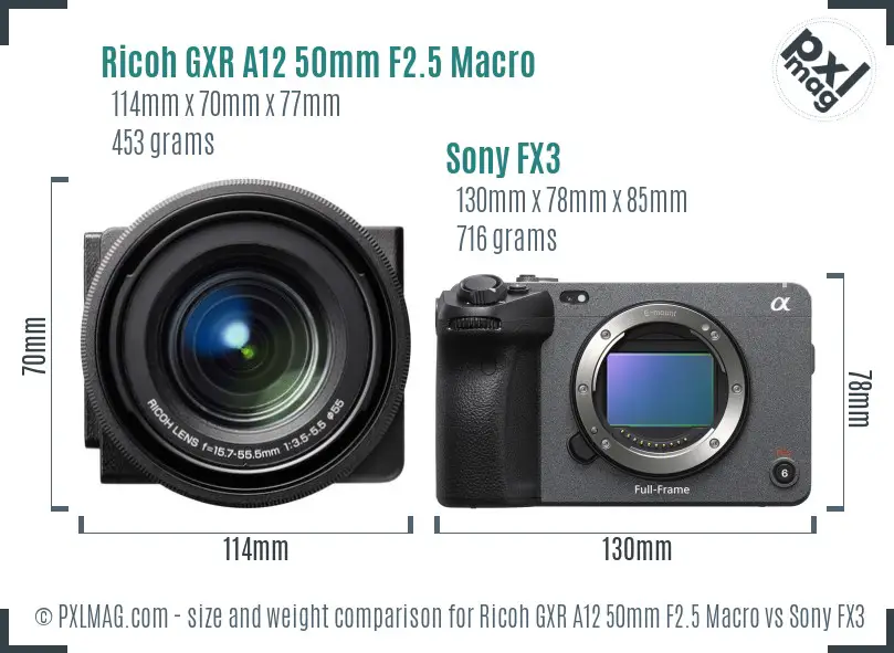 Ricoh GXR A12 50mm F2.5 Macro vs Sony FX3 size comparison