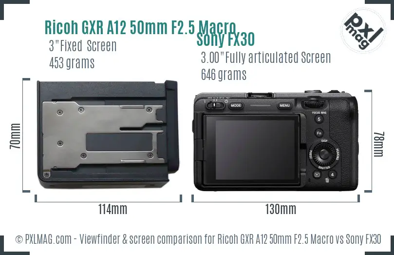 Ricoh GXR A12 50mm F2.5 Macro vs Sony FX30 Screen and Viewfinder comparison
