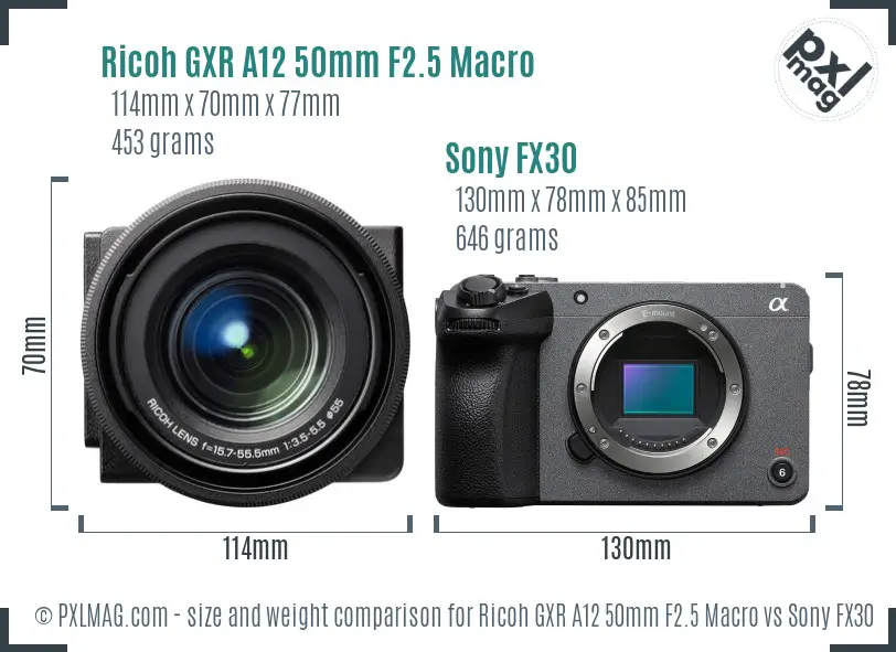 Ricoh GXR A12 50mm F2.5 Macro vs Sony FX30 size comparison
