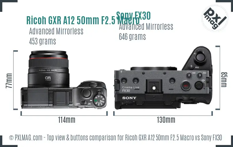 Ricoh GXR A12 50mm F2.5 Macro vs Sony FX30 top view buttons comparison