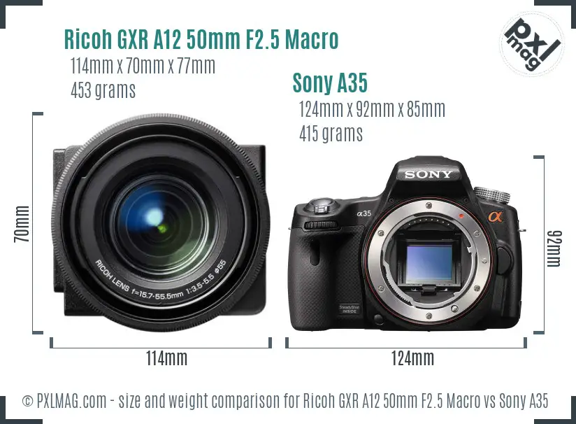 Ricoh GXR A12 50mm F2.5 Macro vs Sony A35 size comparison