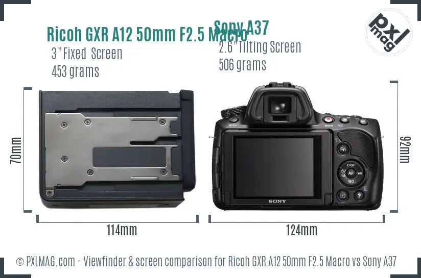 Ricoh GXR A12 50mm F2.5 Macro vs Sony A37 Screen and Viewfinder comparison