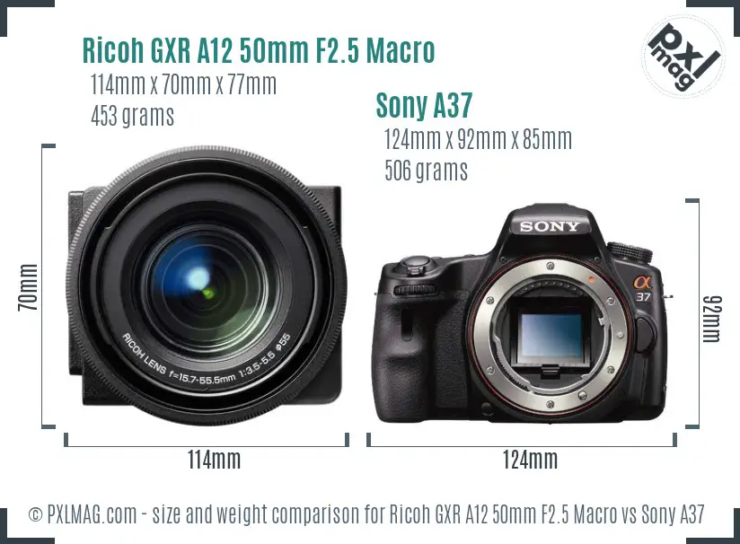 Ricoh GXR A12 50mm F2.5 Macro vs Sony A37 size comparison