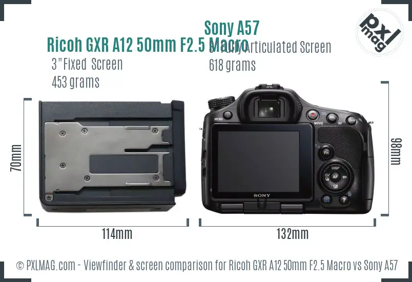 Ricoh GXR A12 50mm F2.5 Macro vs Sony A57 Screen and Viewfinder comparison