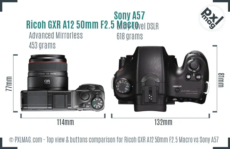 Ricoh GXR A12 50mm F2.5 Macro vs Sony A57 top view buttons comparison