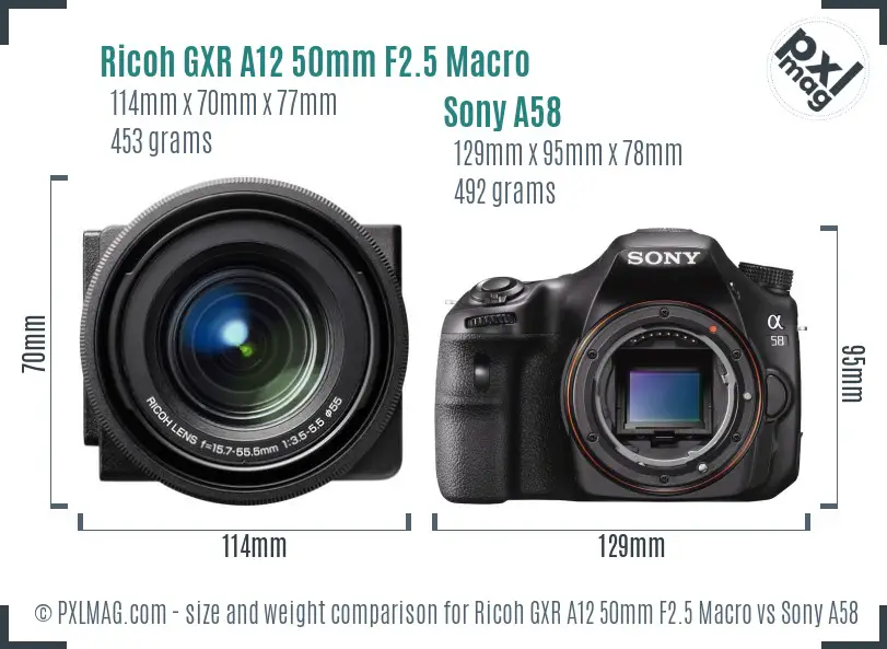 Ricoh GXR A12 50mm F2.5 Macro vs Sony A58 size comparison