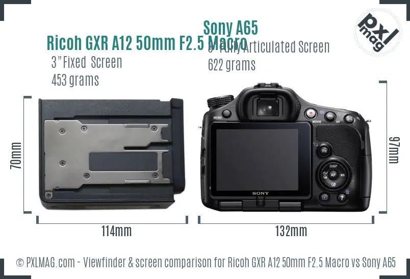 Ricoh GXR A12 50mm F2.5 Macro vs Sony A65 Screen and Viewfinder comparison