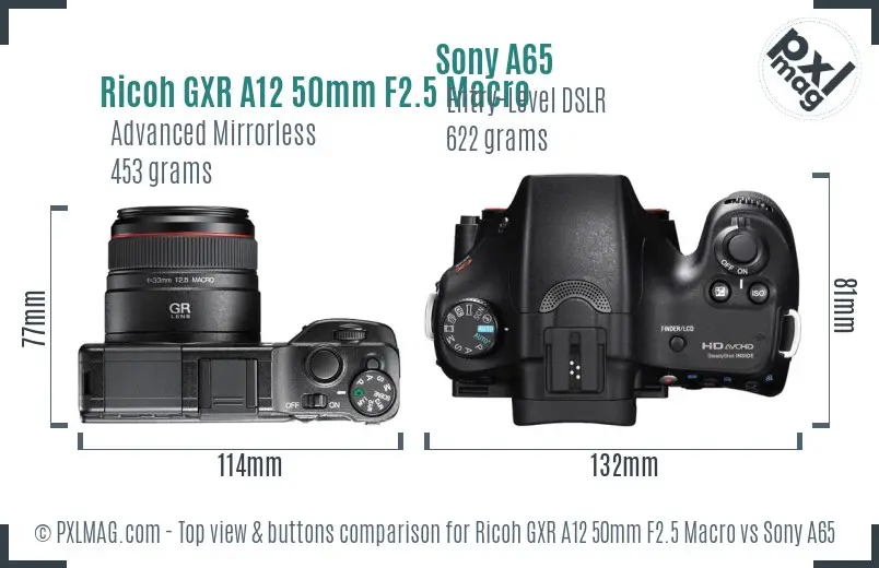 Ricoh GXR A12 50mm F2.5 Macro vs Sony A65 top view buttons comparison
