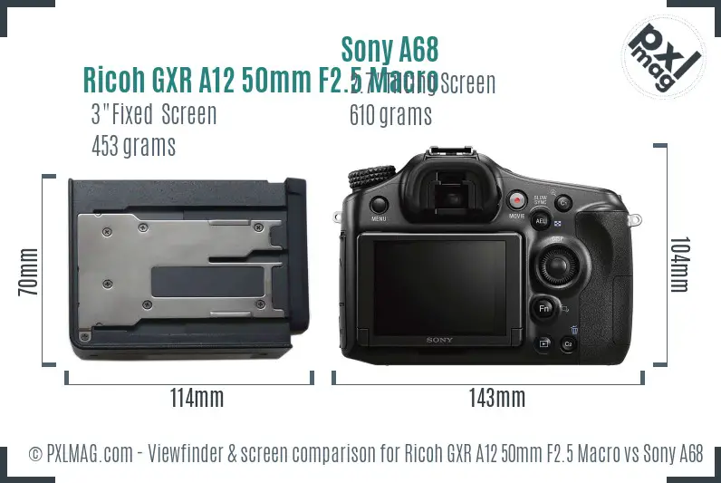 Ricoh GXR A12 50mm F2.5 Macro vs Sony A68 Screen and Viewfinder comparison