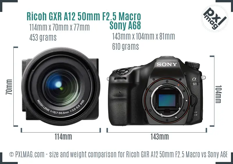 Ricoh GXR A12 50mm F2.5 Macro vs Sony A68 size comparison