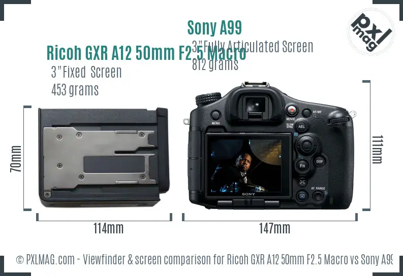 Ricoh GXR A12 50mm F2.5 Macro vs Sony A99 Screen and Viewfinder comparison