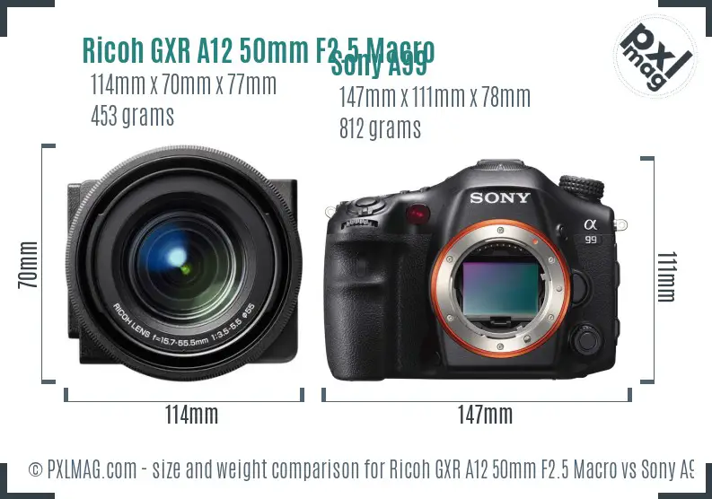 Ricoh GXR A12 50mm F2.5 Macro vs Sony A99 size comparison