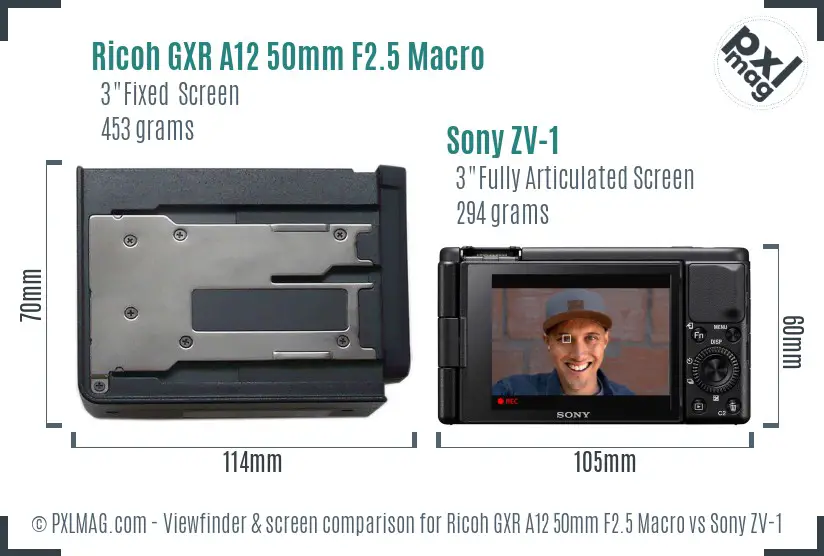 Ricoh GXR A12 50mm F2.5 Macro vs Sony ZV-1 Screen and Viewfinder comparison