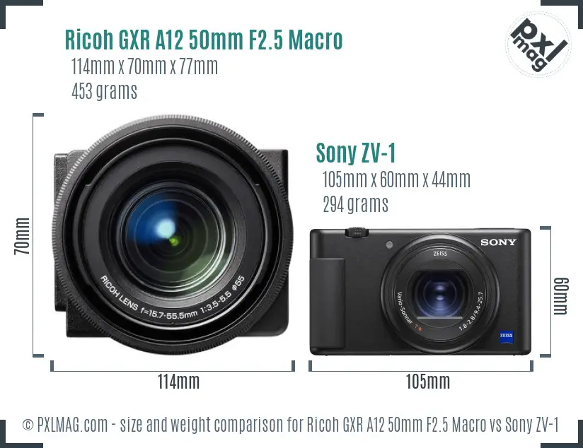 Ricoh GXR A12 50mm F2.5 Macro vs Sony ZV-1 size comparison