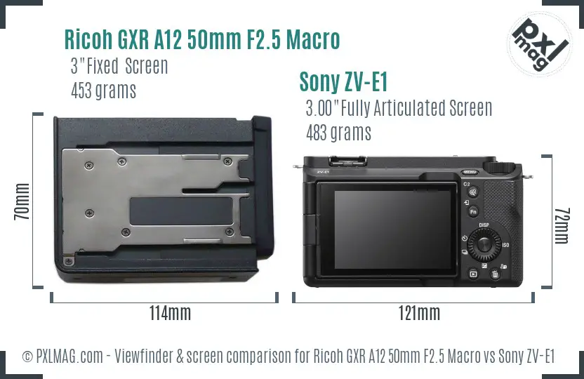 Ricoh GXR A12 50mm F2.5 Macro vs Sony ZV-E1 Screen and Viewfinder comparison Ricoh GXR A12 50mm F2.5 Macro vs Sony ZV-E1 Screen and Viewfinder comparison