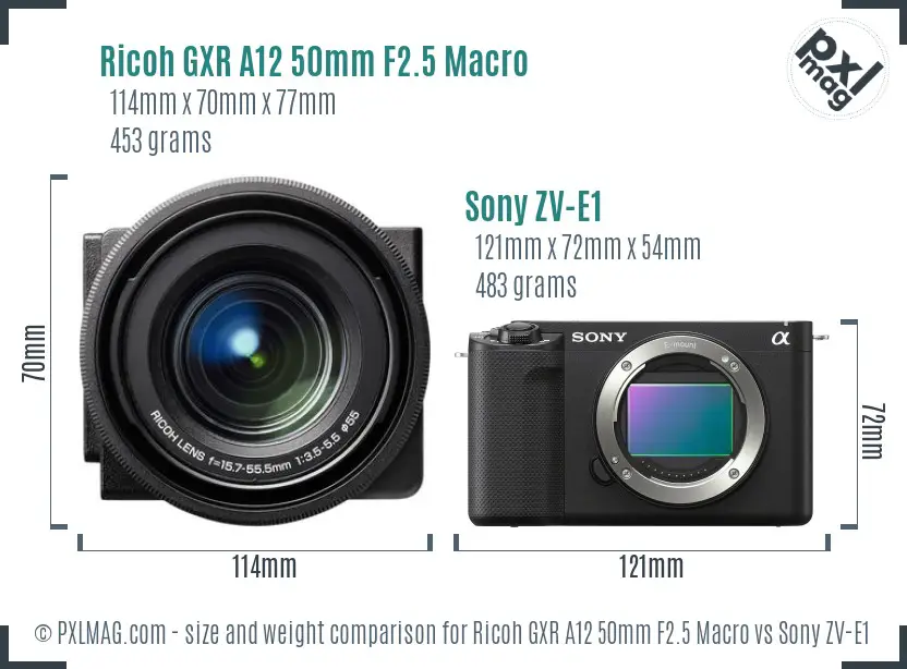 Ricoh GXR A12 50mm F2.5 Macro vs Sony ZV-E1 size comparison Ricoh GXR A12 50mm F2.5 Macro vs Sony ZV-E1 size comparison