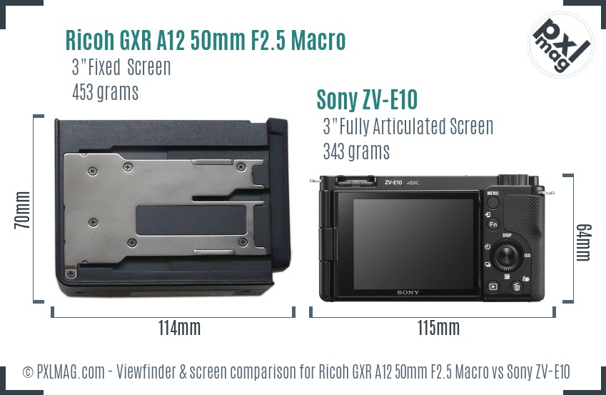 Ricoh GXR A12 50mm F2.5 Macro vs Sony ZV-E10 Screen and Viewfinder comparison